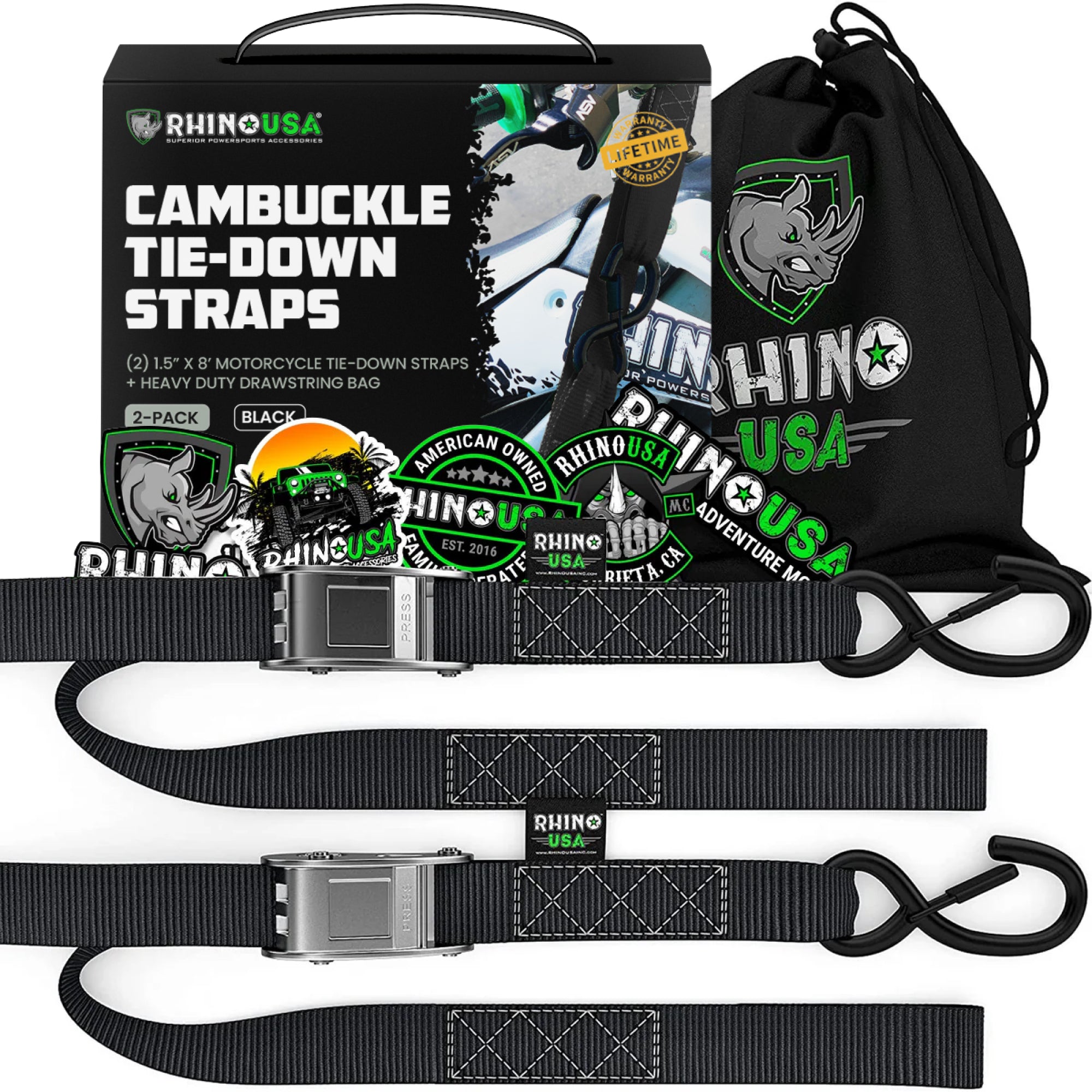 1.5" x 8' Cambuckle Tie-Down Straps (2-Pack)